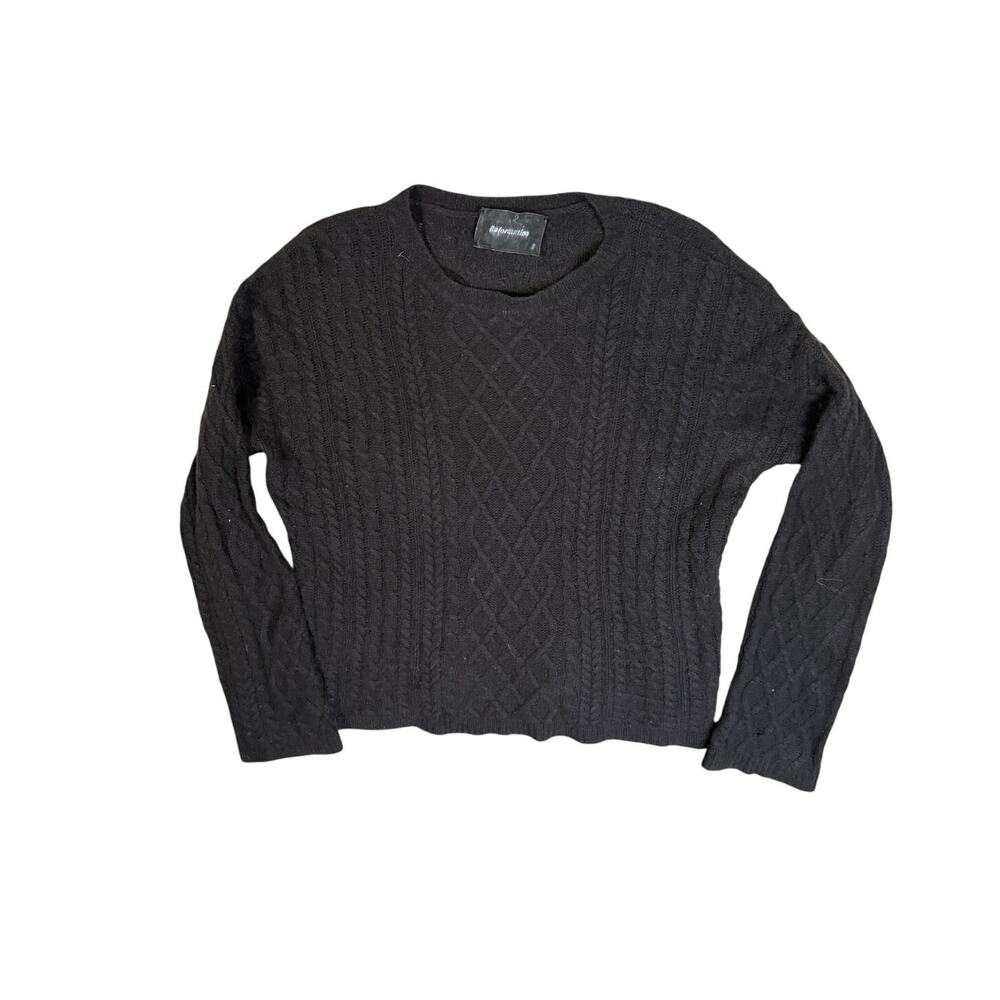 Reformation Cashmere Crewneck Cable Knit Pullover Sweater Black L